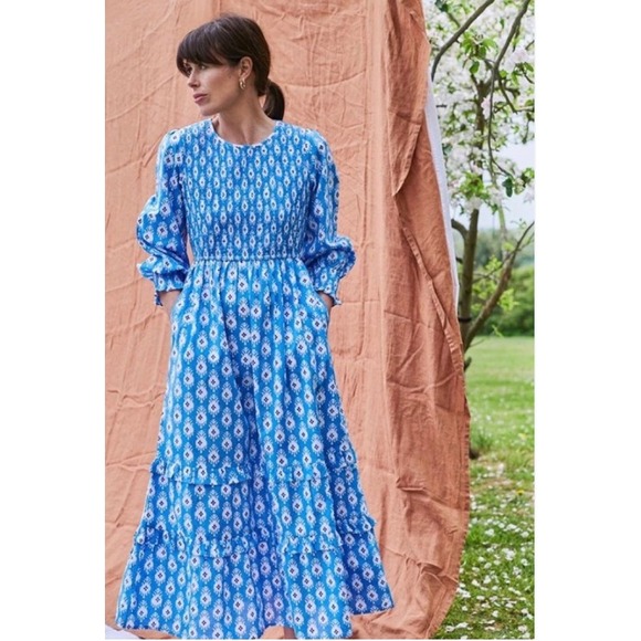 Pink City Prints Dresses & Skirts - Tuckernuck Pink City Prints Blue Diamond Print Smocked Long Sleeve Maxi Dress
